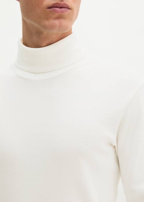 Rollkragen-Longsleeve White Cotton in Detailansicht