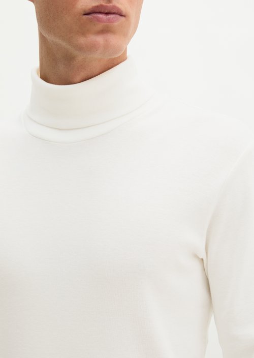 Turtleneck Long-Sleeve Shirt — White Cotton