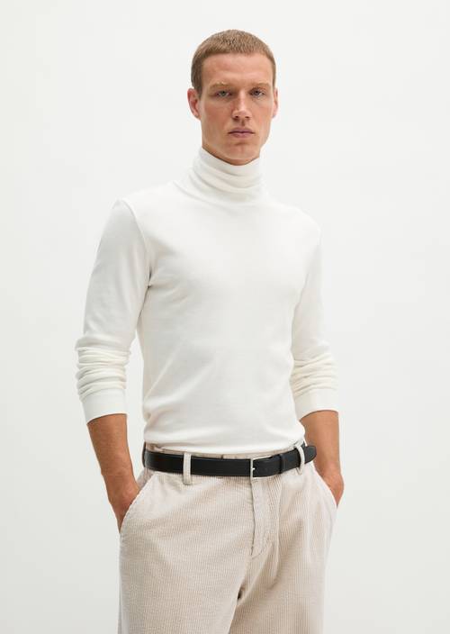 Rollkragen-Longsleeve White Cotton in Frontalansicht