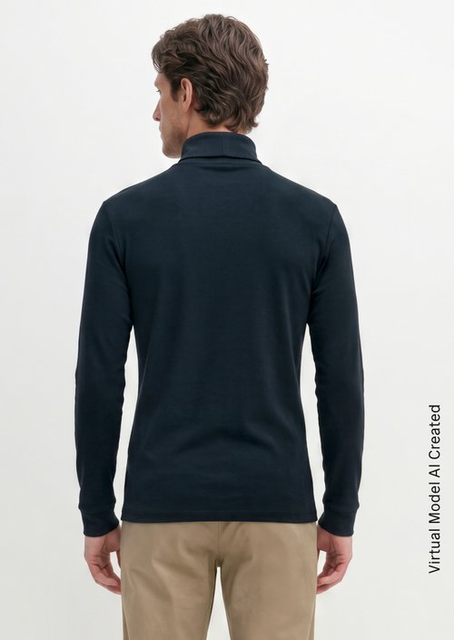 Turtleneck Long-Sleeve Shirt — Dark Navy (alternate view)