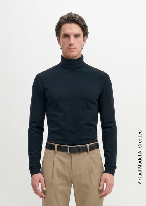 Turtleneck Long-Sleeve Shirt — Dark Navy