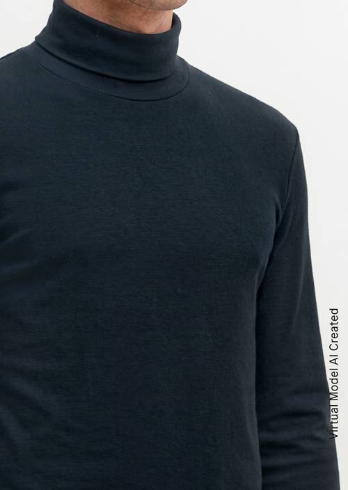Turtleneck Long-Sleeve Shirt Dark Navy in detail view