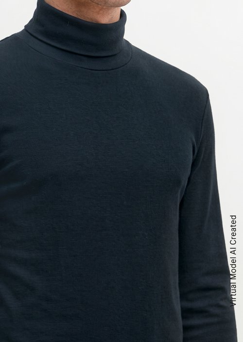 Turtleneck Long-Sleeve Shirt — Dark Navy