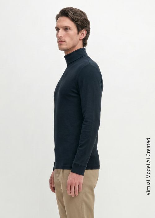 Turtleneck Long-Sleeve Shirt — Dark Navy
