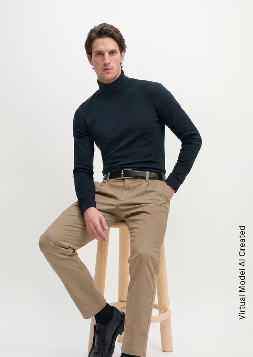 Turtleneck Long-Sleeve Shirt — Dark Navy