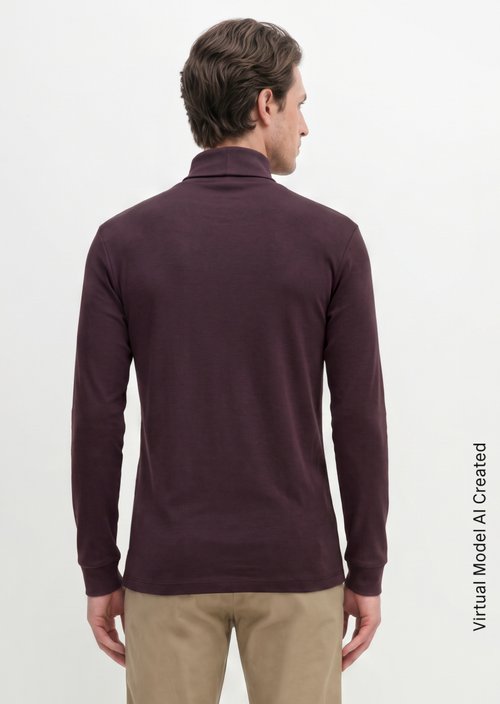 Turtleneck Long-Sleeve Shirt — Deep Mullberry (alternate view)