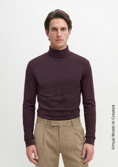 Turtleneck Long-Sleeve Shirt — Deep Mullberry