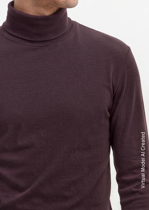 Rollkragen-Longsleeve Deep Mulberry in Detailansicht