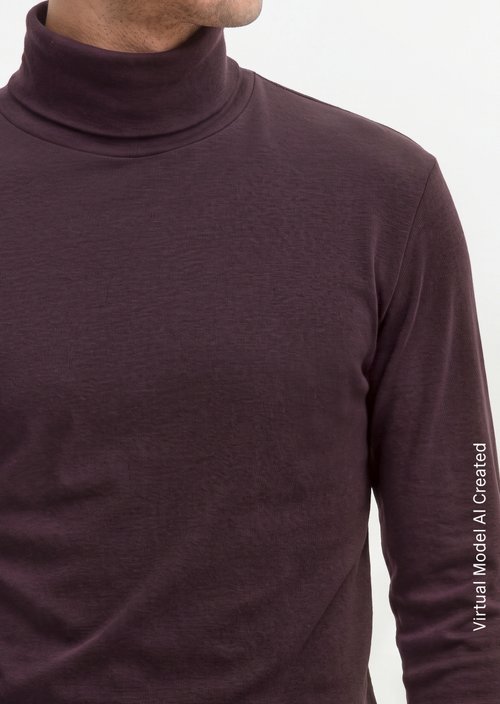 Turtleneck Long-Sleeve Shirt — Deep Mullberry