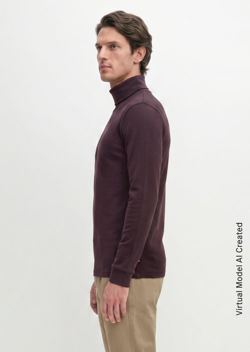 Turtleneck Long-Sleeve Shirt — Deep Mullberry