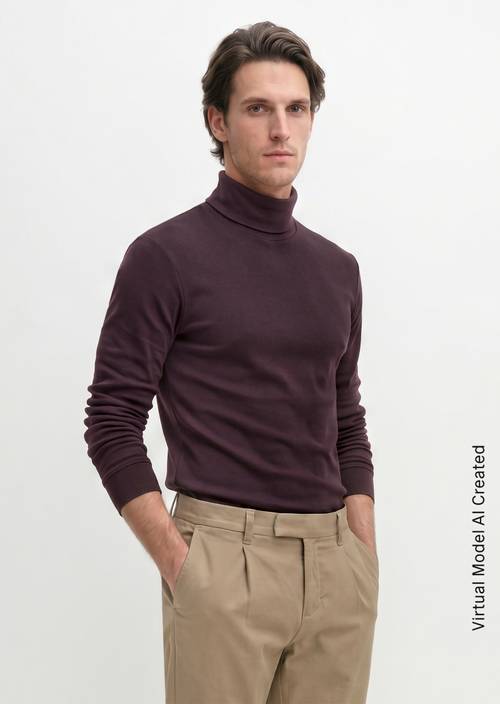 Rollkragen-Longsleeve Deep Mulberry in Frontalansicht
