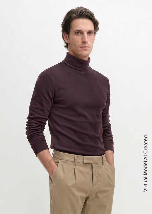 Turtleneck Long-Sleeve Shirt — Deep Mullberry