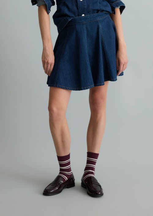 Flared mini denim circle skirt — Dark Blue