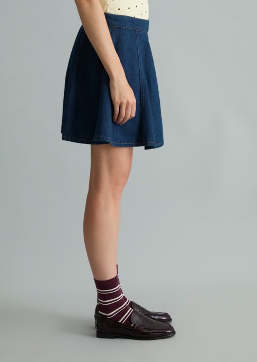 Flared mini denim circle skirt — Dark Blue