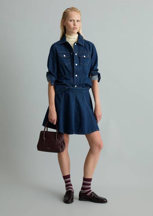 Flared mini denim circle skirt Dark Blue in front view