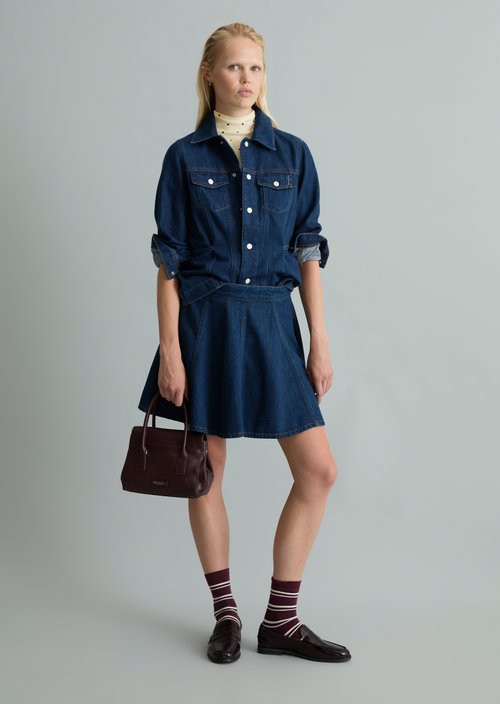 Flared mini denim circle skirt — Dark Blue