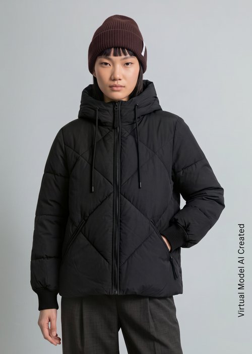 Relaxed-Fit Hooded Quilted Jacket — Black