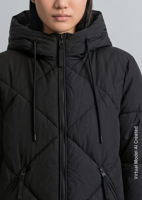 Relaxed-Fit Hooded Quilted Jacket — Black