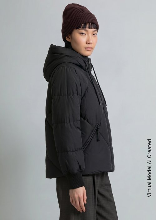 Relaxed-Fit Hooded Quilted Jacket — Black