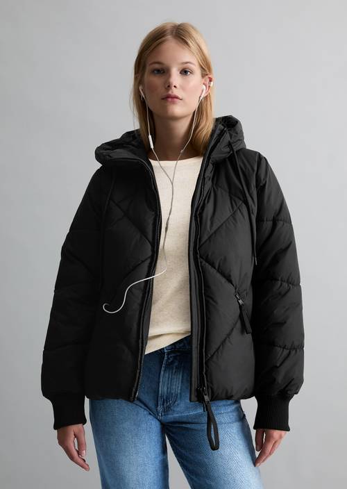Kapuzen-Steppjacke relaxed Black in Frontalansicht