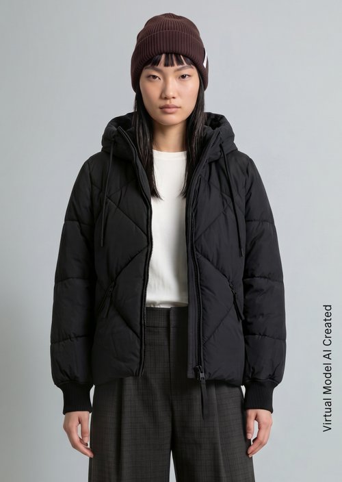 Relaxed-Fit Hooded Quilted Jacket — Black