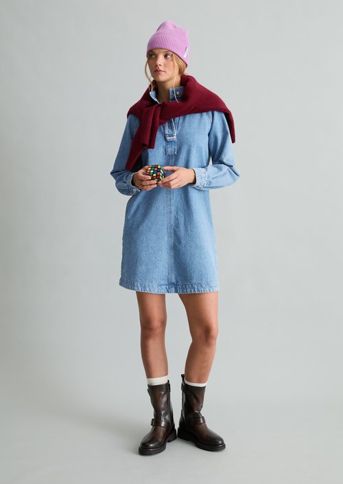 A-Line Denim Dress — Medium Blue