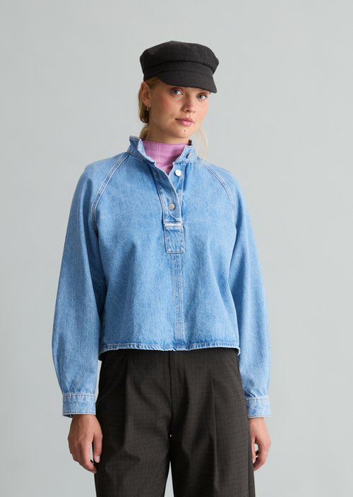 Regular-Fit Denim Blouse — Medium Blue