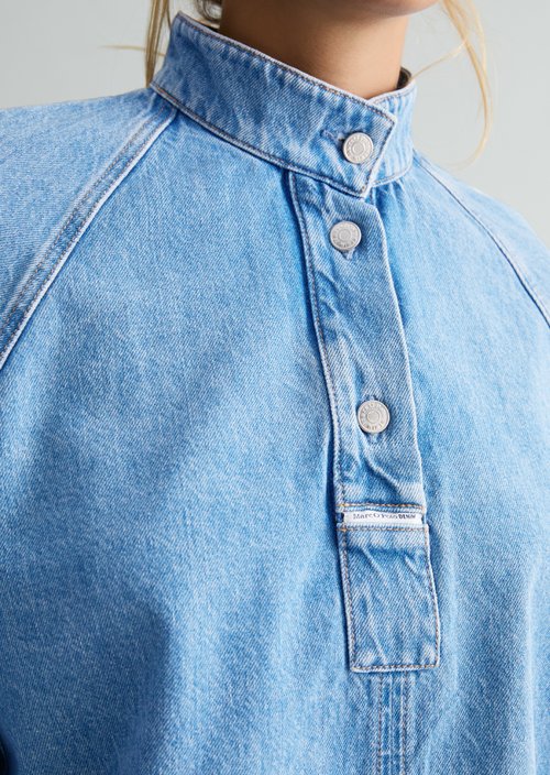Regular-Fit Denim Blouse — Medium Blue