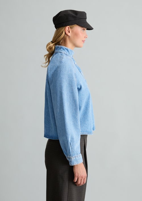 Regular-Fit Denim Blouse — Medium Blue