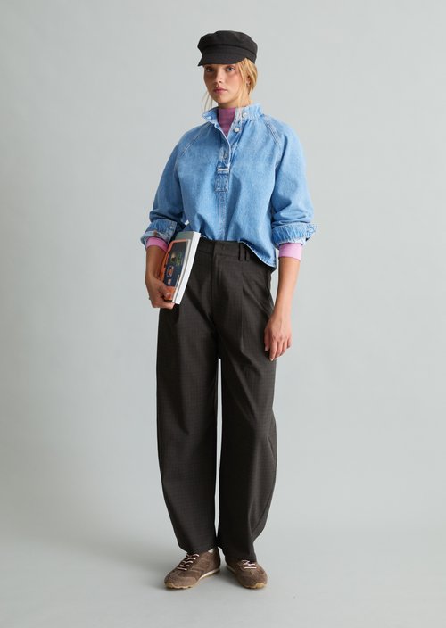 Regular-Fit Denim Blouse — Medium Blue