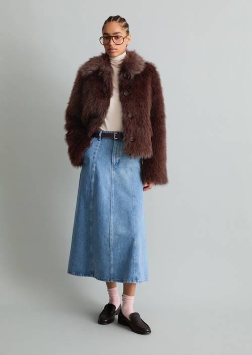 Flauschige Jacke regular Espresso Brown in Frontalansicht