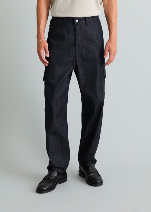 Cargo Jeans, Isak Style, Wide Tapered Cropped — Dark Blue