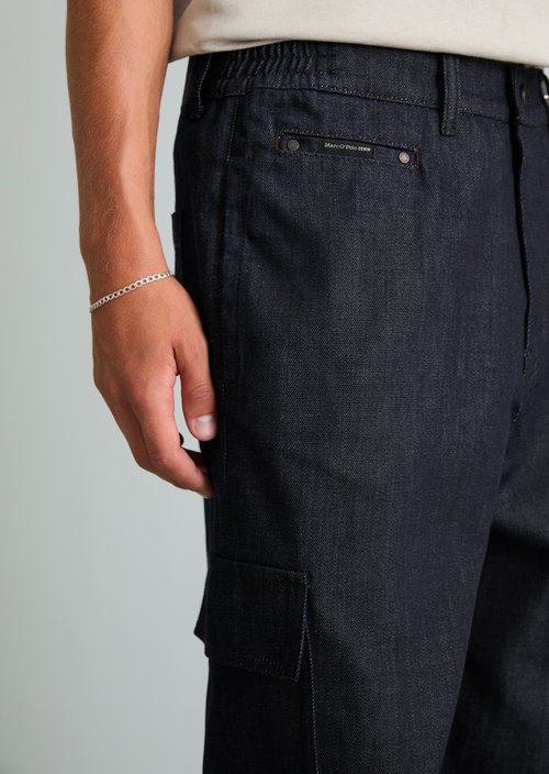 Cargo Jeans, Isak Style, Wide Tapered Cropped — Dark Blue