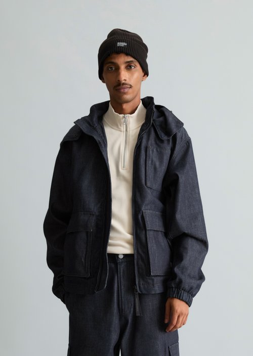 Regular-Fit Hooded Denim Jacket — Dark Blue