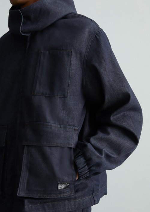 Regular-Fit Hooded Denim Jacket — Dark Blue