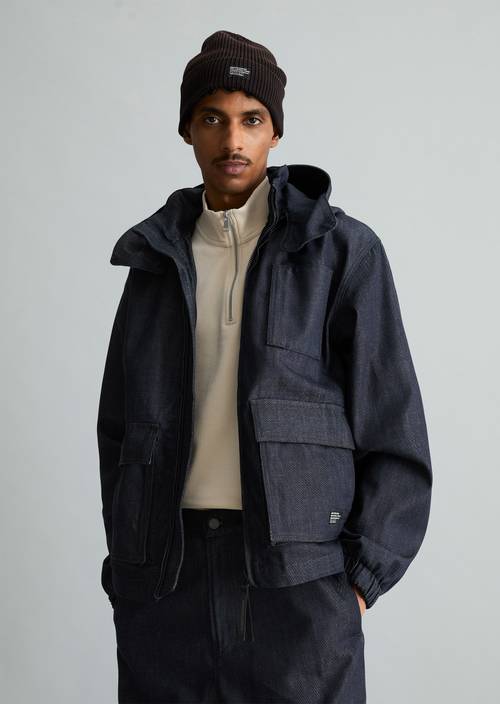 Kapuzen-Jeansjacke regular Dark Blue in Frontalansicht