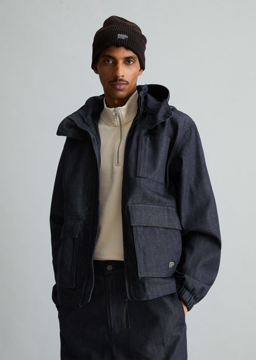 Regular-Fit Hooded Denim Jacket — Dark Blue