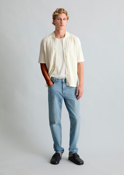 DfC short sleeve cardigan in regular polo style — Creamy White