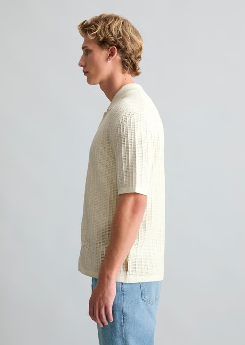DfC short sleeve cardigan in regular polo style — Creamy White