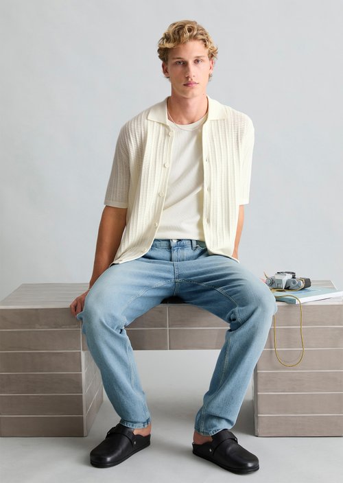 DfC short sleeve cardigan in regular polo style — Creamy White