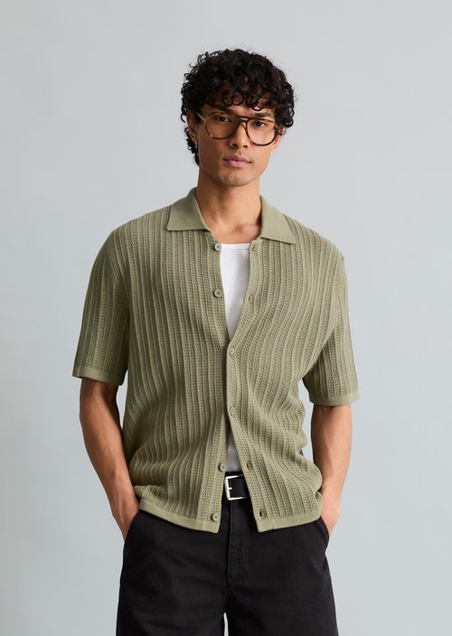 DfC short sleeve cardigan in regular polo style — Chalky Sage