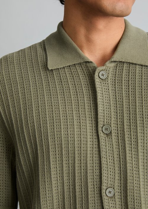 DfC short sleeve cardigan in regular polo style — Chalky Sage