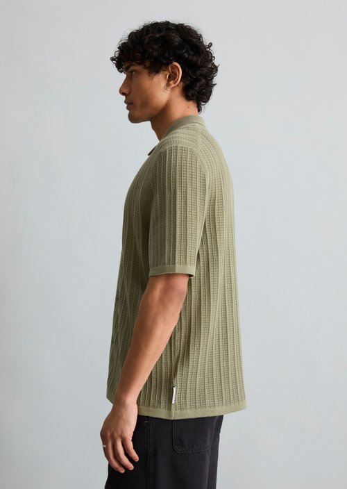 DfC short sleeve cardigan in regular polo style — Chalky Sage
