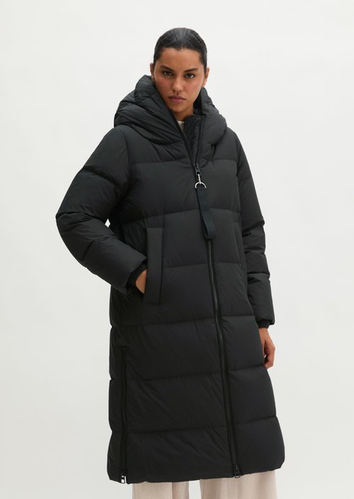 Regular-Fit Quilted Down Hooded Coat — Black