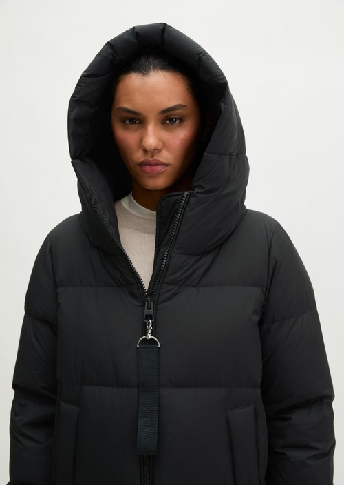 Regular-Fit Quilted Down Hooded Coat — Black