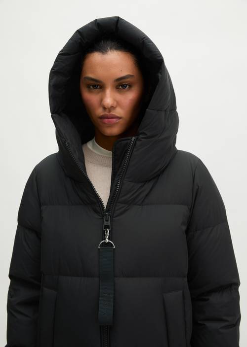 Regular-Fit Quilted Down Hooded Coat Black in detail view