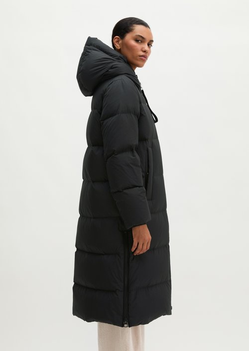 Regular-Fit Quilted Down Hooded Coat — Black