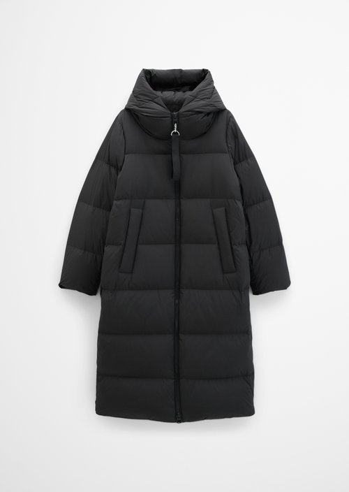 Regular-Fit Quilted Down Hooded Coat — Black