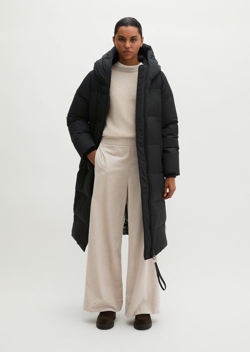 Regular-Fit Quilted Down Hooded Coat — Black
