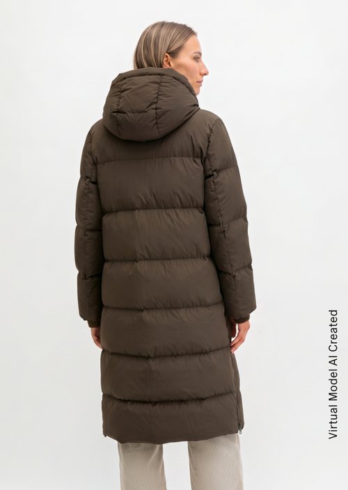 Regular-Fit Quilted Down Hooded Coat — Burnt Coffee